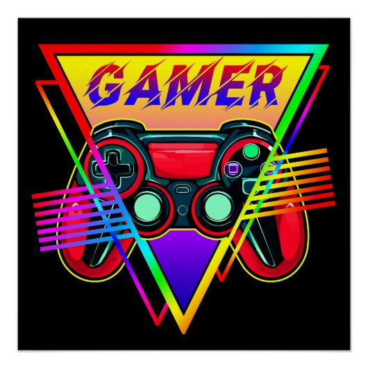 Retro farbenfrohe Rainbow Gamer Computerspiel Poster (Vorderseite)