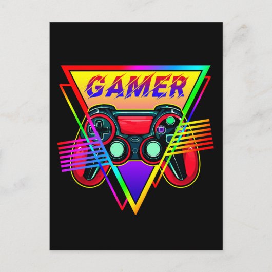 Retro farbenfrohe Rainbow Gamer Computerspiel Postkarte (Vorderseite)