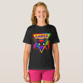 Retro farbenfrohe Rainbow Gamer Computerspiel T-Shirt (Vorne ganz)