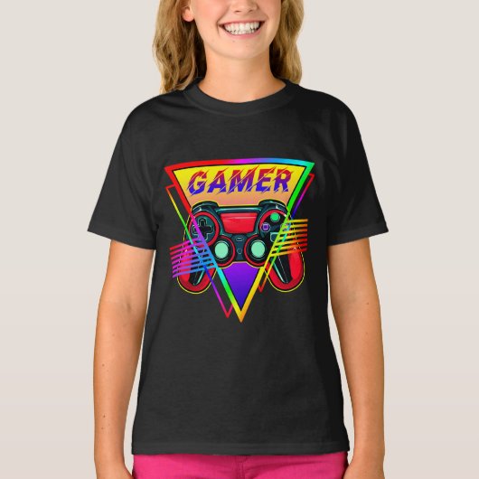 Retro farbenfrohe Rainbow Gamer Computerspiel T-Shirt (Vorderseite)