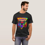 Retro farbenfrohe Rainbow Gamer Computerspiel T-Shirt (Vorne ganz)