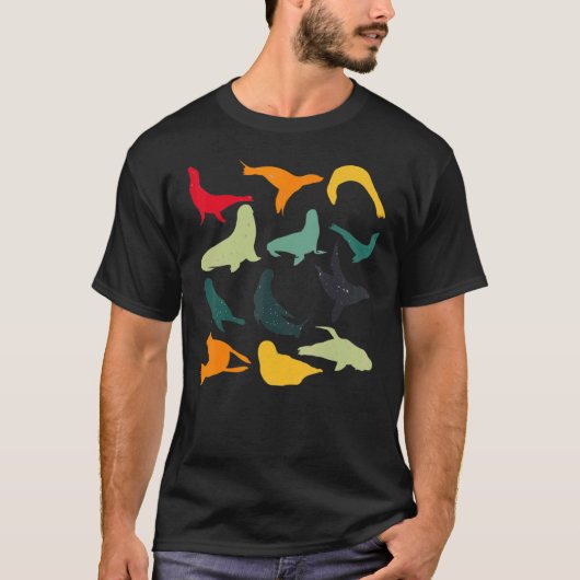 Retro-Farbenfrohe Seelöwe T-Shirt (Vorderseite)