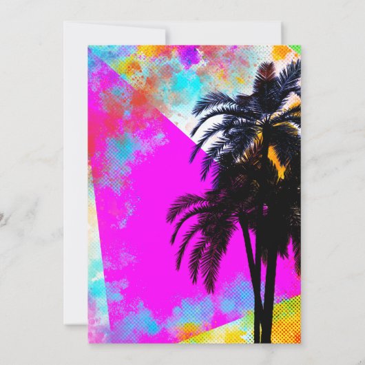 Retro farbenfrohe Sommerzeit Beach Party Palmen Einladung (Rückseite)