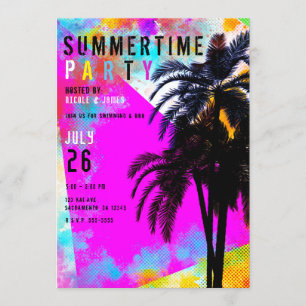 Retro farbenfrohe Sommerzeit Beach Party Palmen Einladung