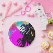 Retro farbenfrohe Sommerzeit Beach Party Palmen Pappteller (Party)