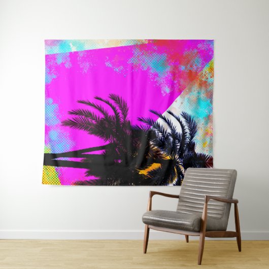 Retro farbenfrohe Sommerzeit Beach Party Palmen Wandteppich (Beispiel (Horizontal))