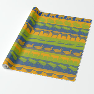 Retro farbenfrohe Tiere Moderne Streifen Muster #2 Geschenkpapier