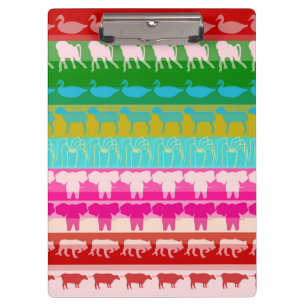 Retro farbenfrohe Tiere Moderne Streifen Muster #4 Klemmbrett