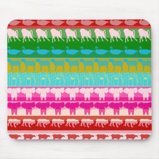 Retro farbenfrohe Tiere Moderne Streifen Muster #4 Mousepad (Vorne)