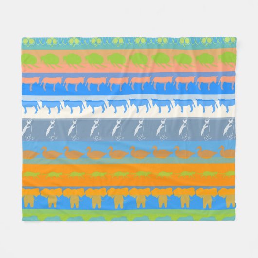 Retro farbenfrohe Tiere Modernes Streifenmuster #5 Fleecedecke (Vorderseite (Horizontal))