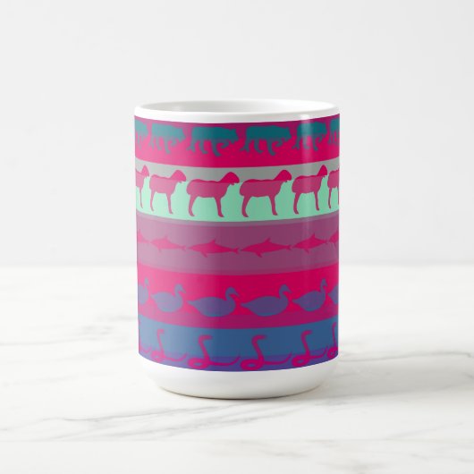 Retro farbenfrohe Tiere Modernes Streifenmuster #9 Verwandlungstasse (Zentrum)
