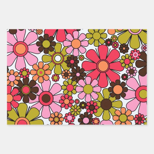 Retro Farbenfrohe trendige Mixed-Muster mit rosa Geschenkpapier Set (Vorderseite)