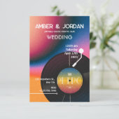 Retro farbenfrohe Vinyl Hochzeit Einladung (Stehend Vorderseite)