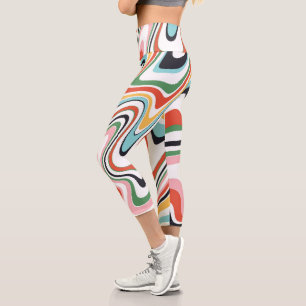 Retro farbenfrohe Wavy Lines Modernes Design Capri Leggings