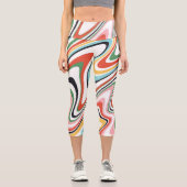 Retro farbenfrohe Wavy Lines Modernes Design Capri Leggings (Vorderseite)