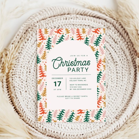 Retro farbenfrohe Weihnachtsbaum-Party Einladung