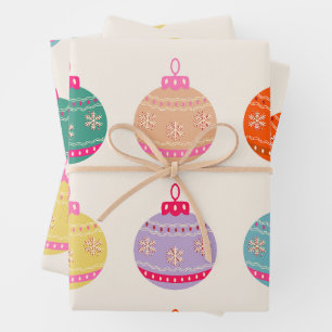 Retro farbenfrohe Weihnachtsbaumchen Geschenkpapier Set