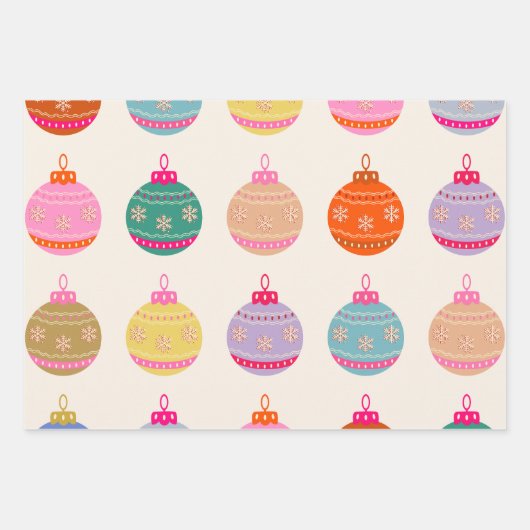 Retro farbenfrohe Weihnachtsbaumchen Geschenkpapier Set (Vorderseite)