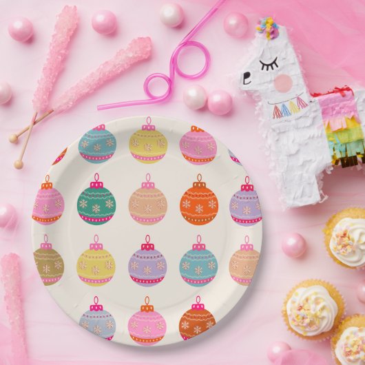 Retro farbenfrohe Weihnachtsbaumchen Pappteller (Party)