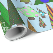 Retro farbenfrohe Weihnachtsbäume Geschenkpapier (Rolleneckpunkt)