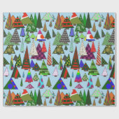 Retro farbenfrohe Weihnachtsbäume Geschenkpapier (Flach)