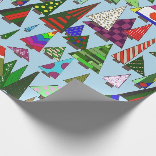 Retro farbenfrohe Weihnachtsbäume Geschenkpapier (Ecke)