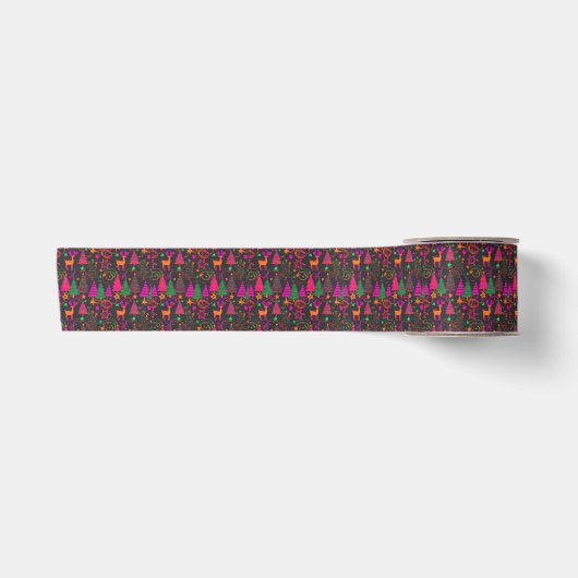 Retro farbenfrohe Weihnachtsbaumen Satinband (Vorderseite)