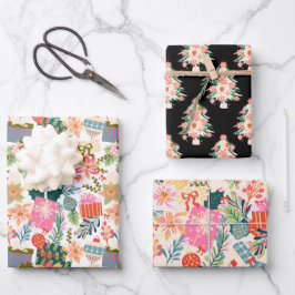 Retro-farbenfrohe Weihnachtsfeiertage Geschenkpapier Set