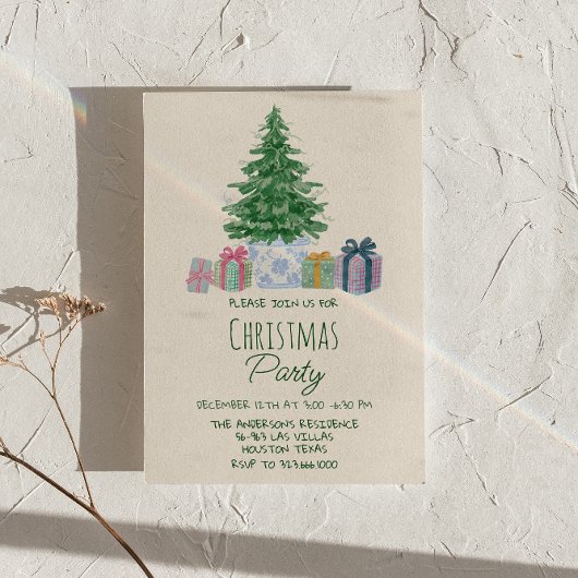 Retro farbenfrohe Weihnachtsgeschenke Tree Party Einladung