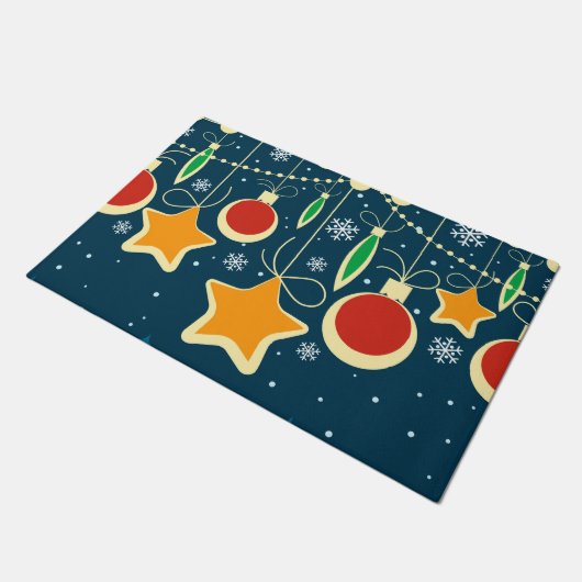 Retro farbenfrohe Weihnachtsschmuck Design Fußmatte (Schrägansicht)