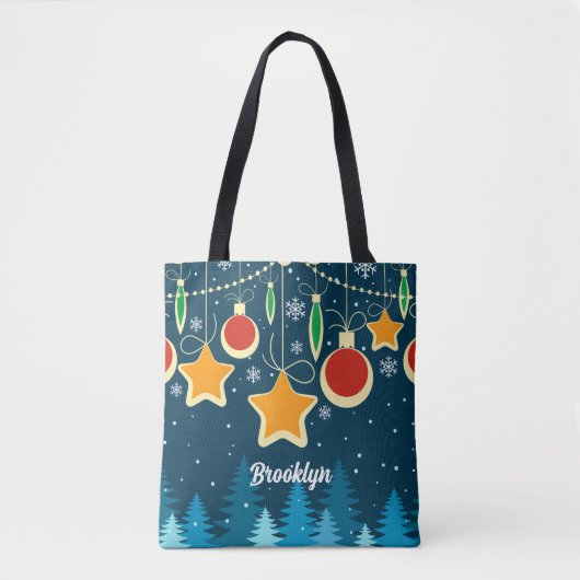 Retro farbenfrohe Weihnachtsschmuck Design Tote Ta Tasche (Vorderseite)
