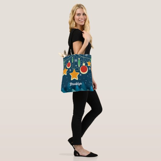 Retro farbenfrohe Weihnachtsschmuck Design Tote Ta Tasche (Am Model)