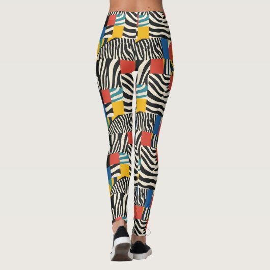 Retro farbenfrohe Zebra Block Gemusterte Leggings (Rückseite)