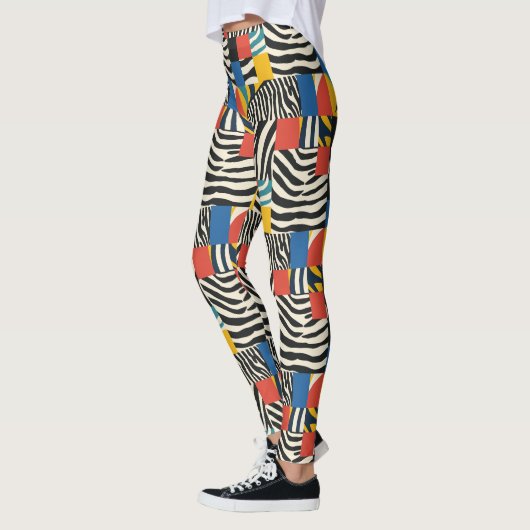 Retro farbenfrohe Zebra Block Gemusterte Leggings (Links)