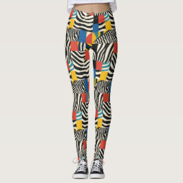 Retro farbenfrohe Zebra Block Gemusterte Leggings