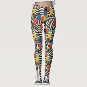 Retro farbenfrohe Zebra Block Gemusterte Leggings