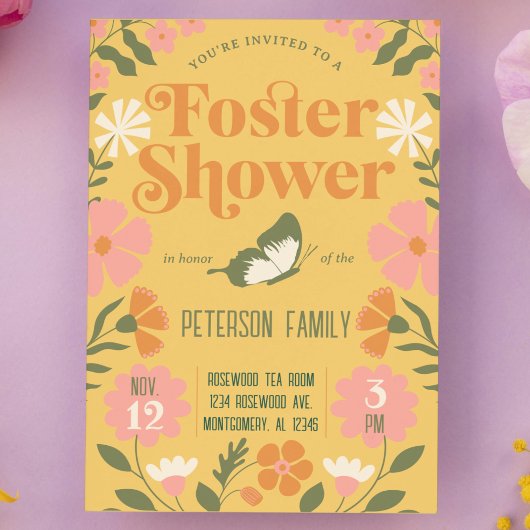 Retro farbenfroher Blumengarten Vorsorgedusche Einladung