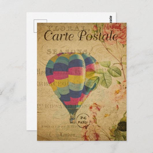 Retro farbenfroher Heißluftballon Postkarte (Vorne/Hinten)
