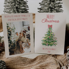 Retro farbenfroher, roter, grüner Weihnachtsbaum Feiertagskarte