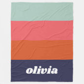 Retro-Farbfeld Navyblau Pink Personalisierter Name Fleecedecke (Vorderseite)