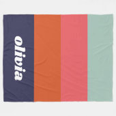 Retro-Farbfeld Navyblau Pink Personalisierter Name Fleecedecke (Vorderseite (Horizontal))