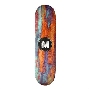 Retro Farbhölzernes Korn-Beschaffenheits-Monogramm Skateboard