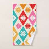 Retro Farbige Blume auf Harlequin Diamonds Badhandtuch Set (Handtuch)