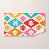 Retro Farbige Blume auf Harlequin Diamonds Badhandtuch Set (Handtuch)