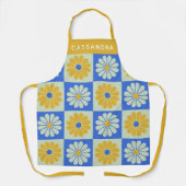 Retro Farbige Blume Blau Gelb Personalisiert Schürze (Vorderseite)