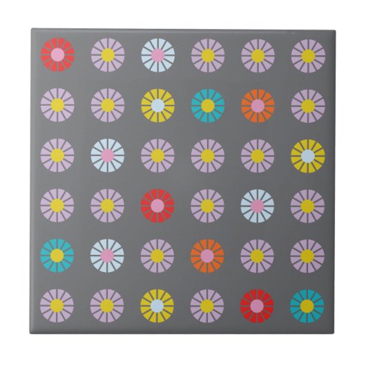 Retro-farbige Blume Fliese (Vorderseite)