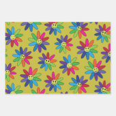 Retro farbige Blume mit Happy Gesichtsmuster Geschenkpapier Set (Vorderseite 2)