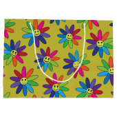 Retro farbige Blume mit Happy Gesichtsmuster Große Geschenktüte (Rückseite)