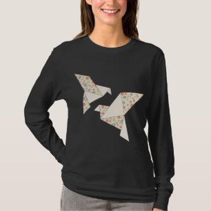 Retro-farbige Blumen auf Origami-Vögeln T-Shirt