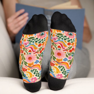 Retro-farbige Blumen-Watercolour-Socken Socken
